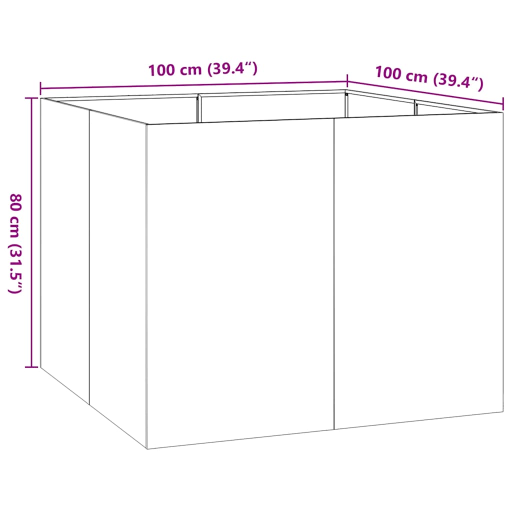 Plantenbak 100x100x80 cm staal olijfgroen