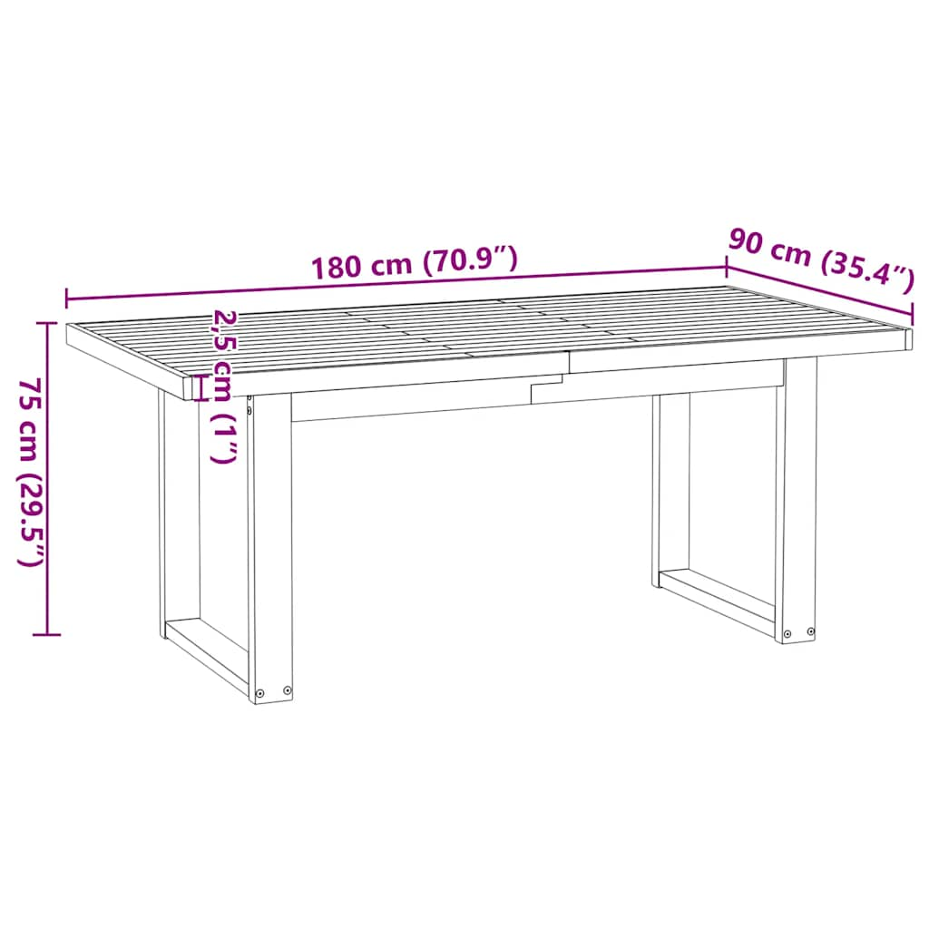 Eettafel NOAIN U-vormige poten 180x90x75 cm massief grenenhout - AllerleiShop