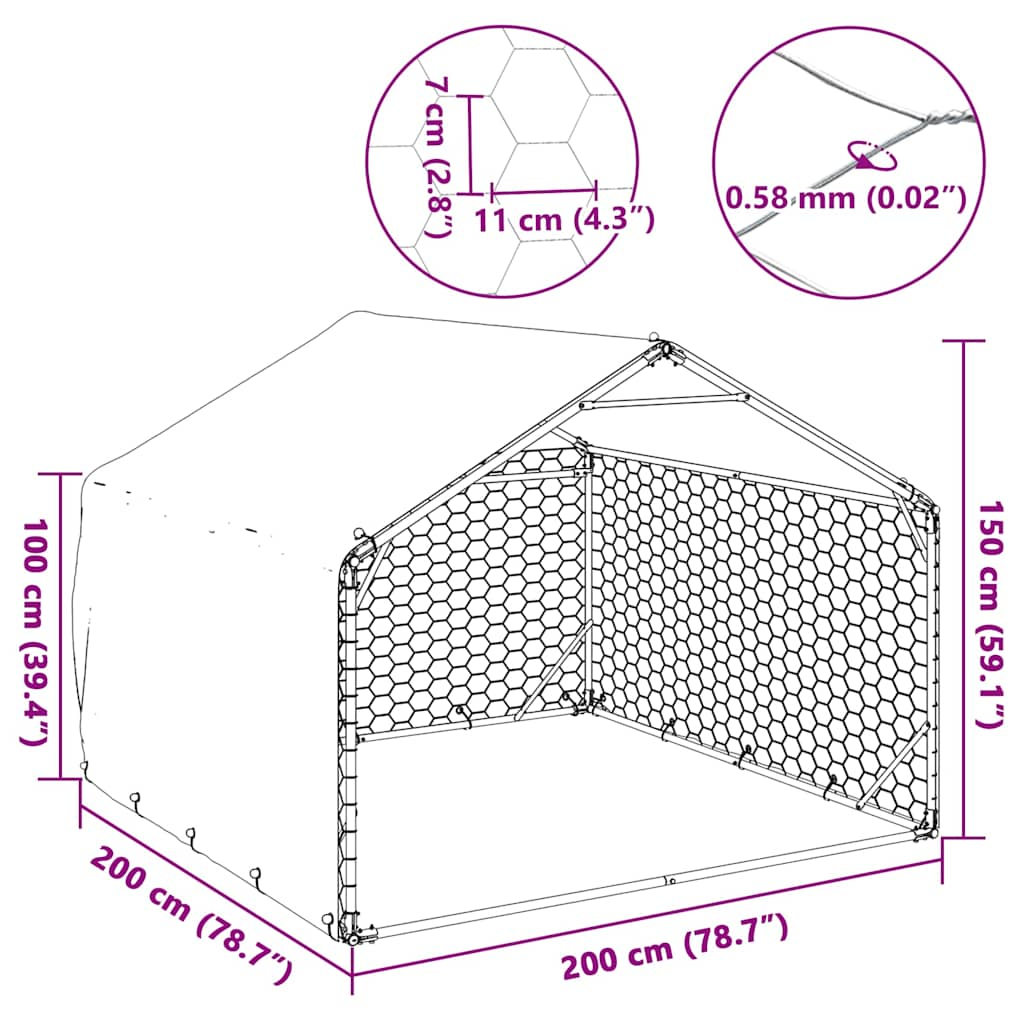 Hondenkennel buiten met deksel 2x2x1,5 m gegalvaniseerd staal