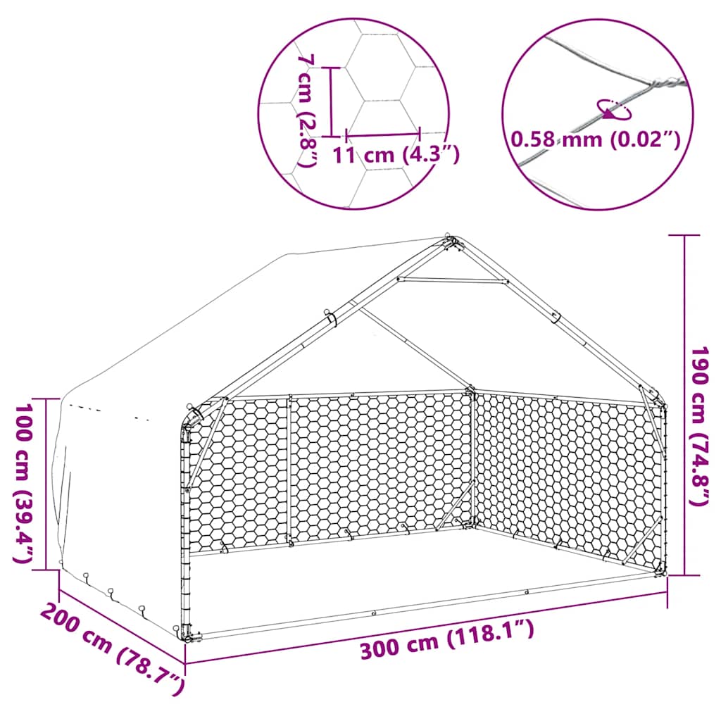 Hondenkennel buiten met deksel 3x2x1,9 m gegalvaniseerd staal