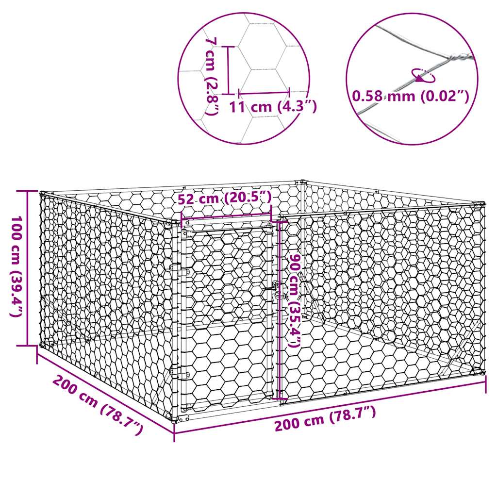 Hondenkennel voor buiten met deur 2x2x1 m gegalvaniseerd staal