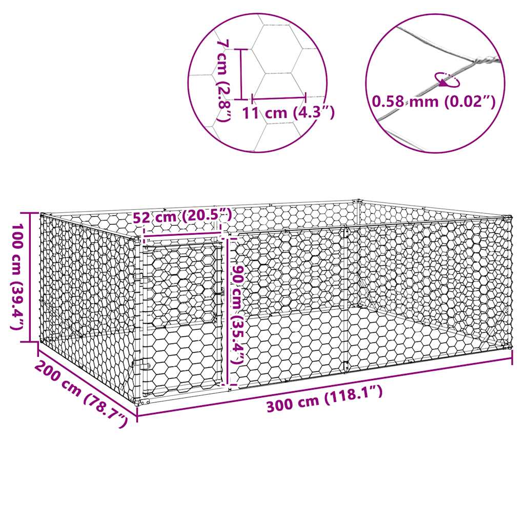 Hondenkennel voor buiten met deur 3x2x1 m gegalvaniseerd staal