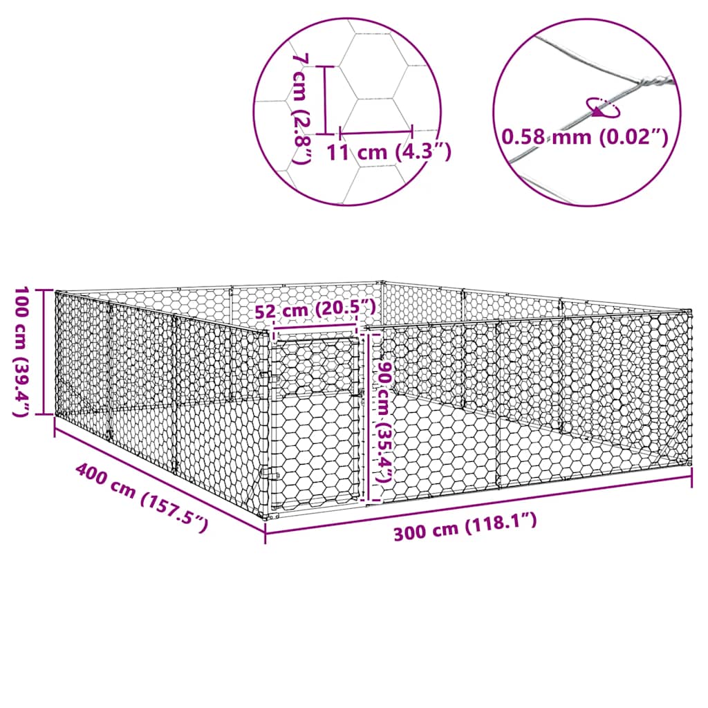 Hondenkennel voor buiten met deur 3x4x1 m gegalvaniseerd staal