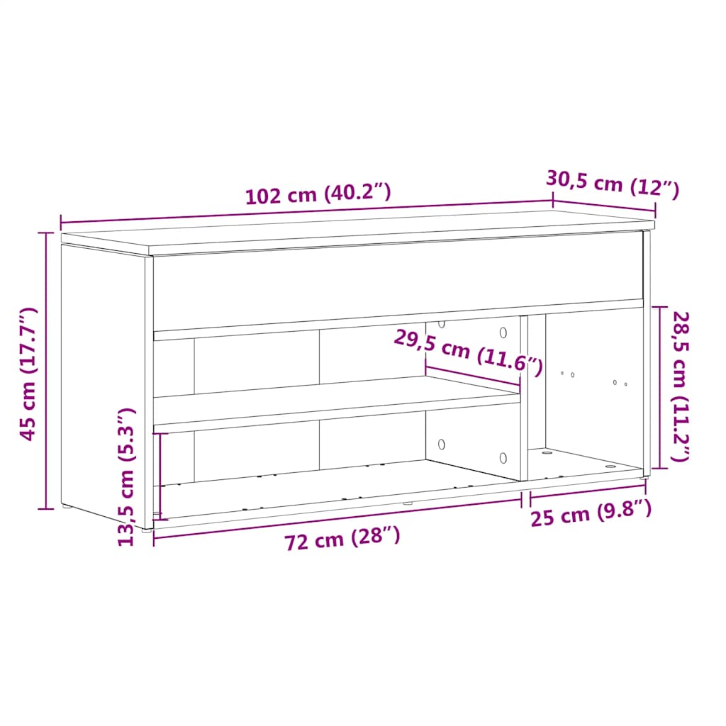 Schoenenbank 102x30,5x45 cm bewerkt hout gerookt eikenkleurig