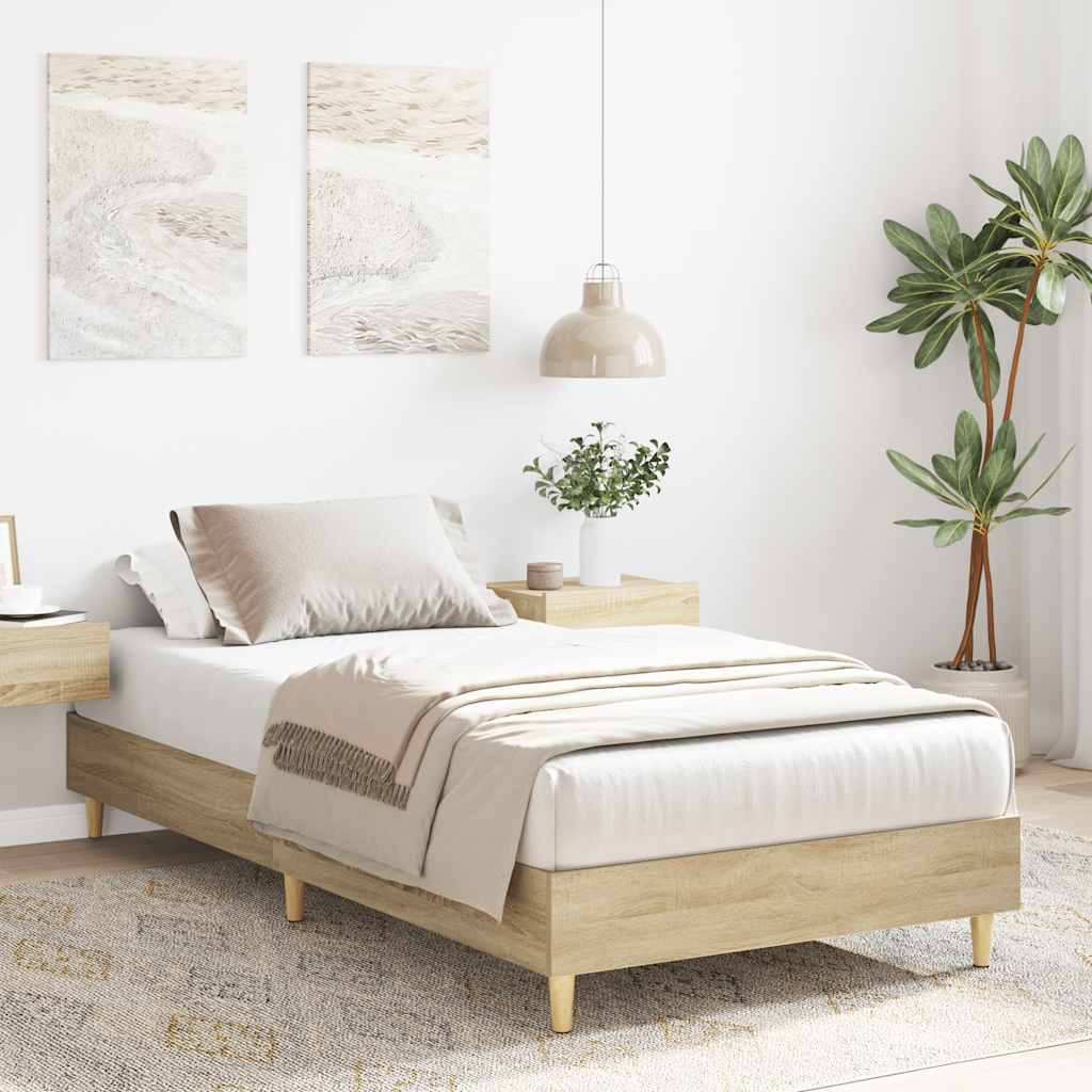 Bedframe 100x200cm in sonoma eikenkleur met lattenbodem (zonder matras)