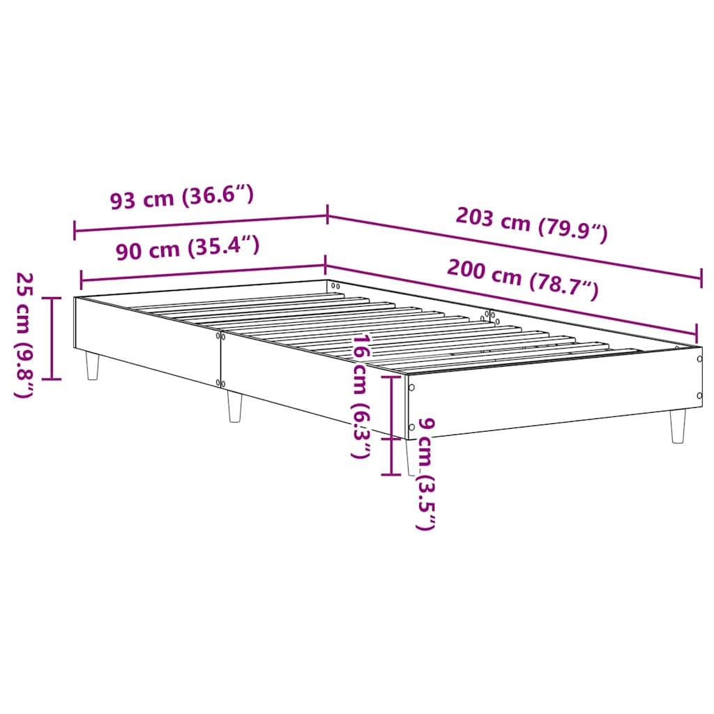 Bedframe 90x200 cm in gerookt eiken zonder matras