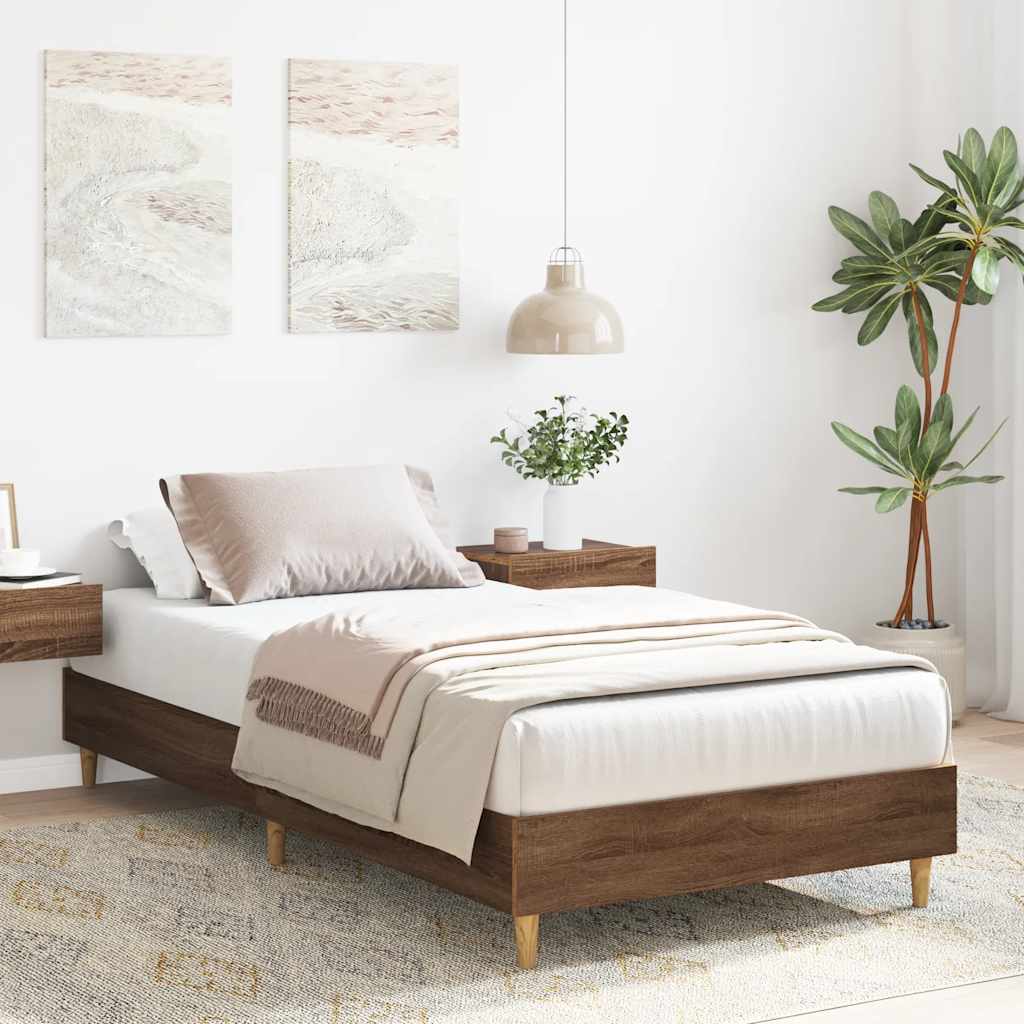 Bedframe 90x190 cm in bruine eikenkleur met lattenbodem (zonder matras)