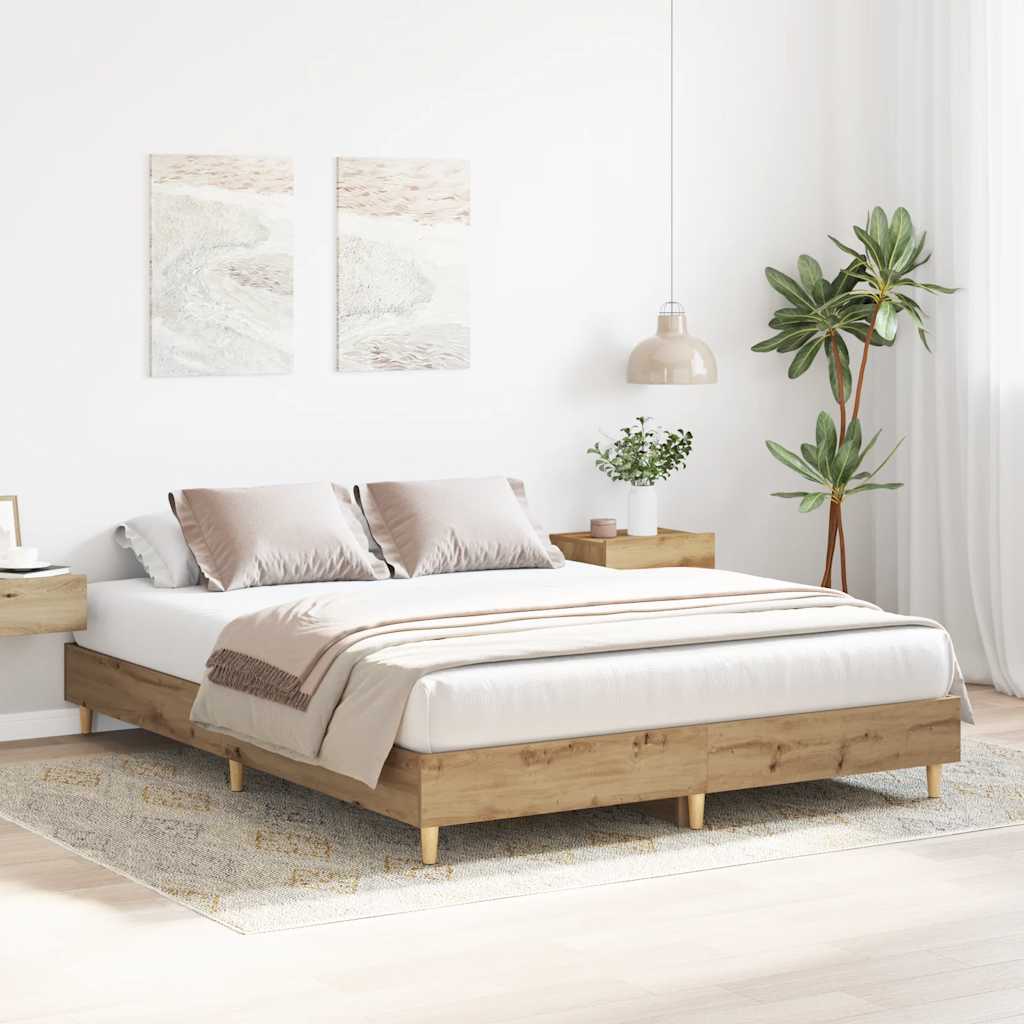 Artisanaal eiken bedframe zonder matras met lattenbodem