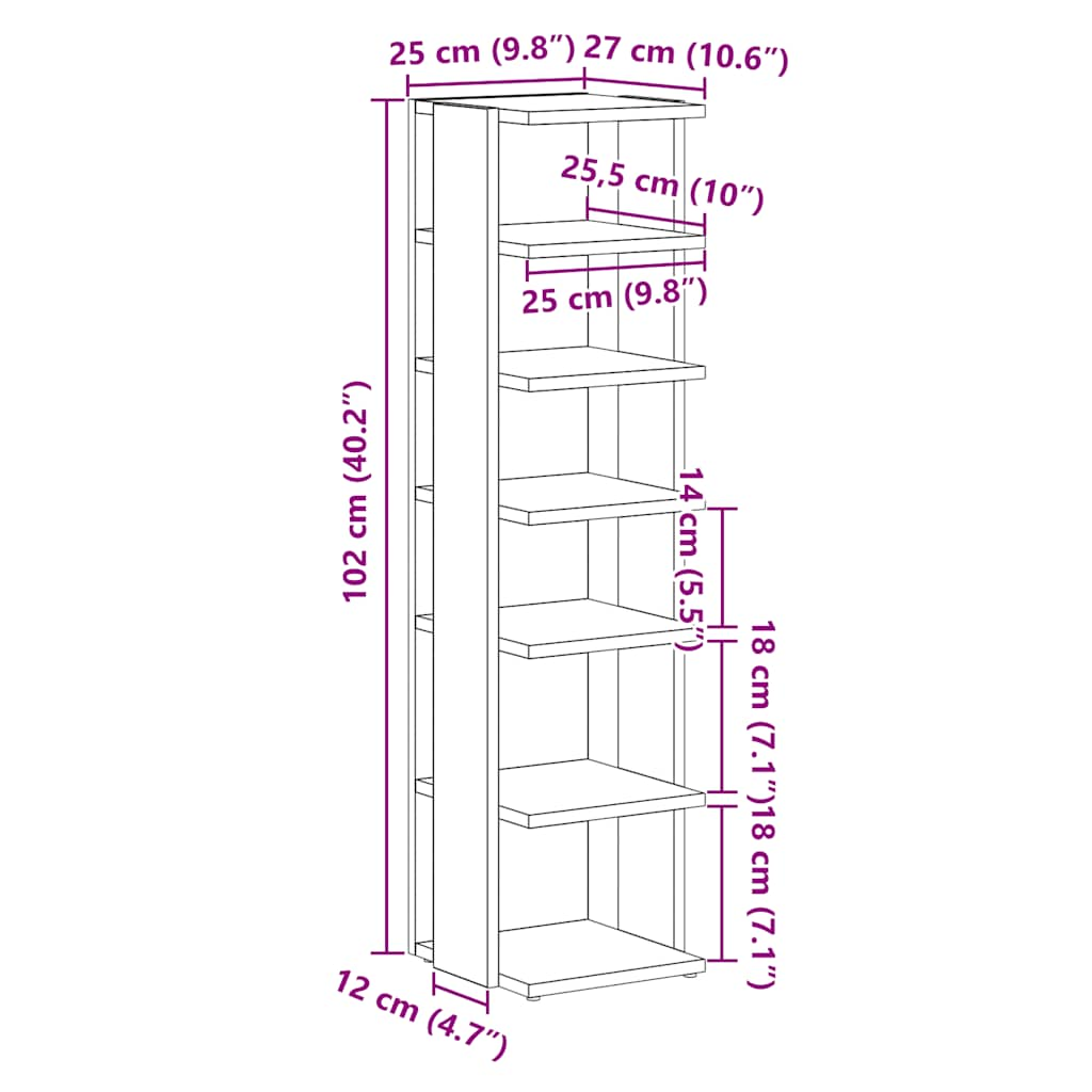 Schoenenkast 25x27x102 cm bewerkt hout zwart eikenkleur