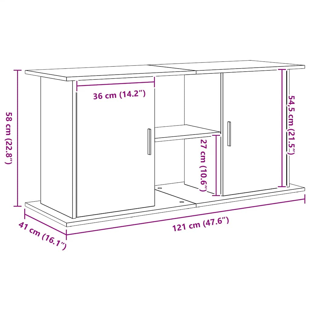 Aquariumstandaard 121x41x58 cm spaanplaat zwart eikenkleurig