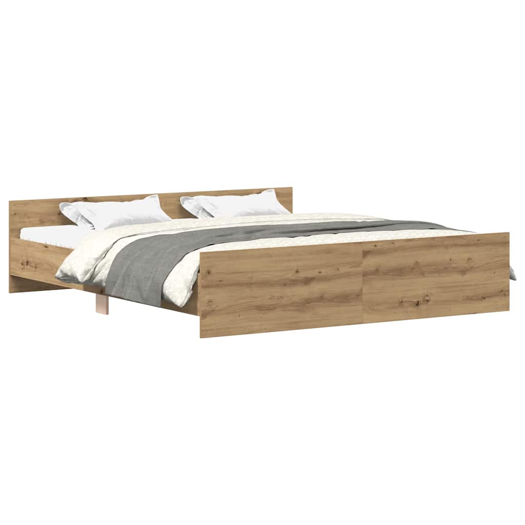 Artisanaal eiken bedframe zonder matras met multiplex lattenbodem