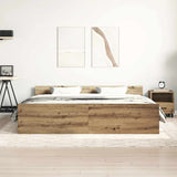 Artisanaal eiken bedframe zonder matras met multiplex lattenbodem