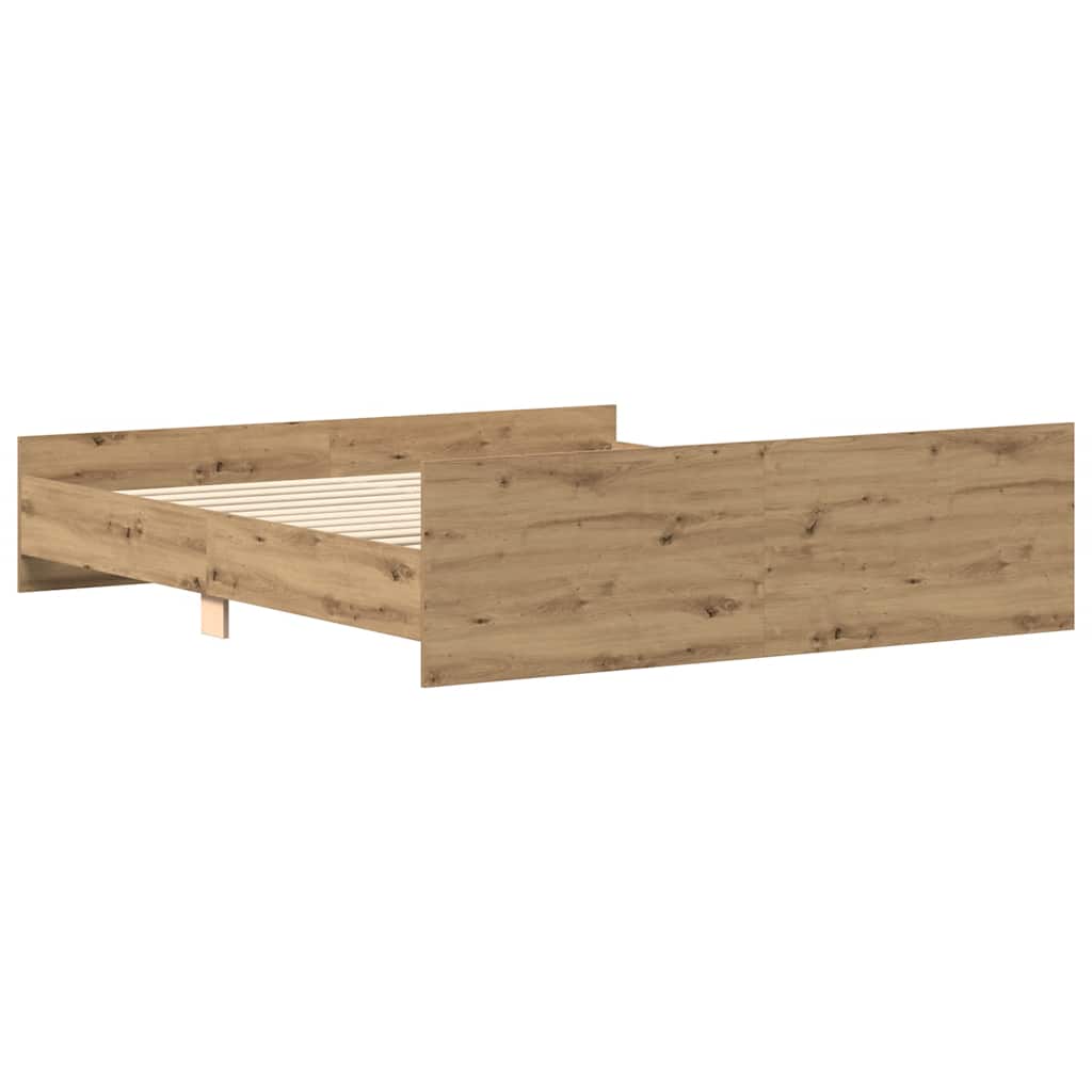 Artisanaal eiken bedframe zonder matras met multiplex lattenbodem