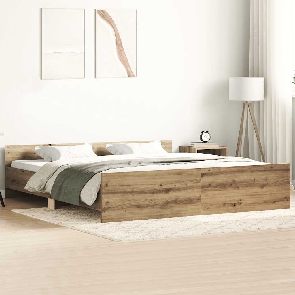 Artisanaal eiken bedframe zonder matras met multiplex lattenbodem