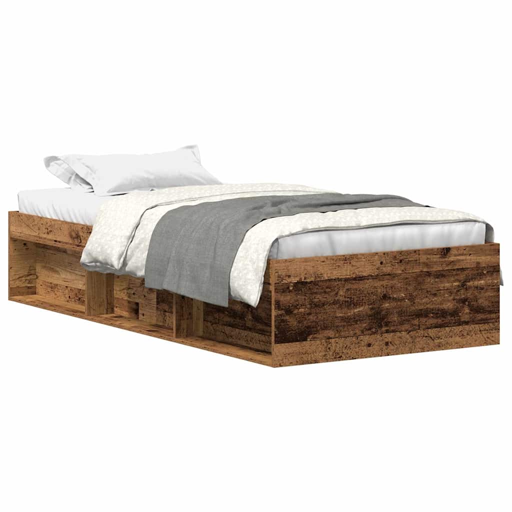 Bedframe 90x200 cm van oud bewerkt hout zonder matras met extra opbergruimte