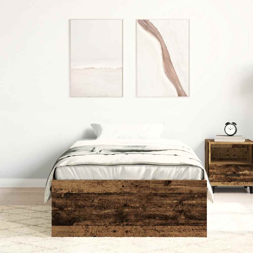 Bedframe 90x200 cm van oud bewerkt hout zonder matras met extra opbergruimte