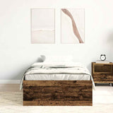 Bedframe 90x200 cm van oud bewerkt hout zonder matras met extra opbergruimte