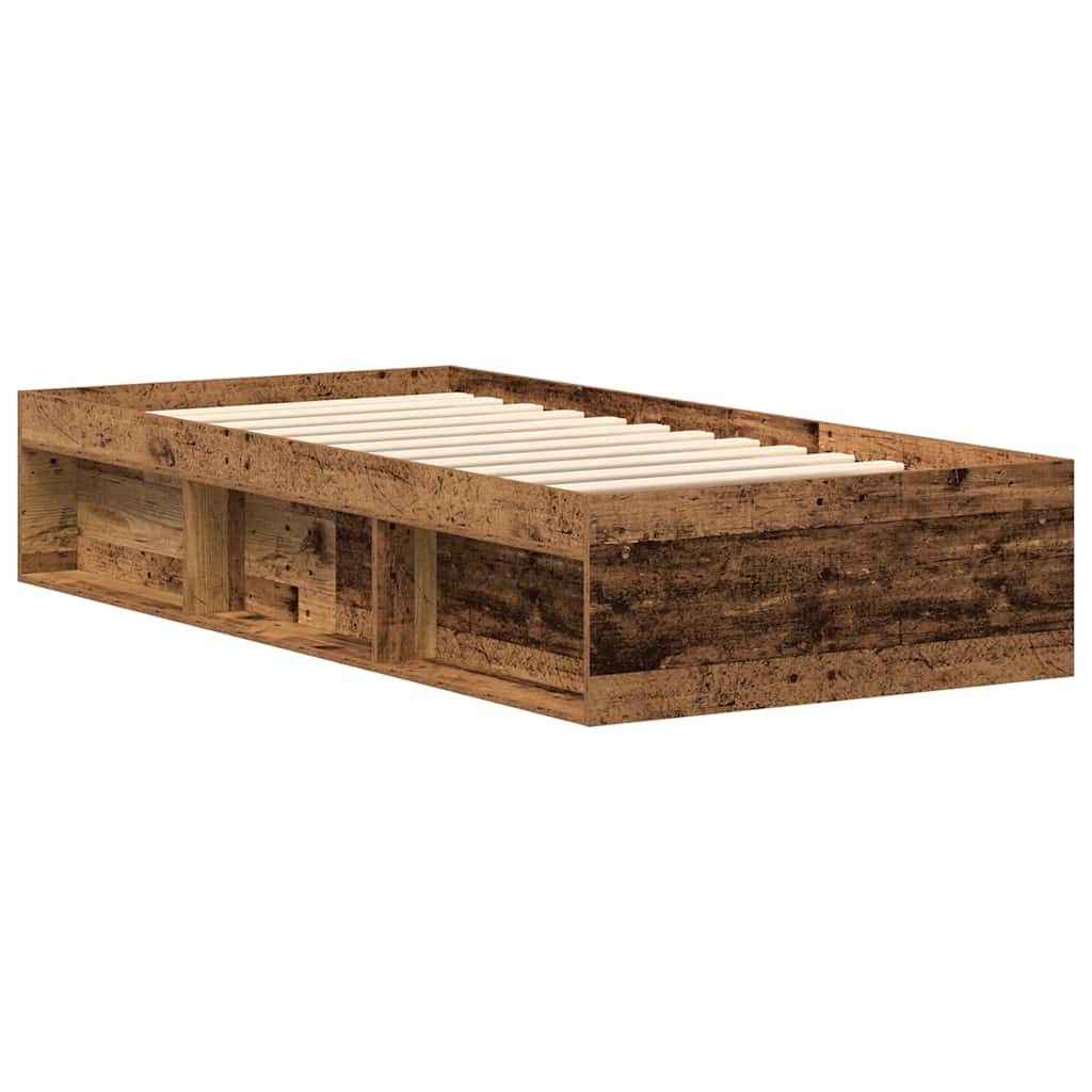 Bedframe 90x200 cm van oud bewerkt hout zonder matras met extra opbergruimte
