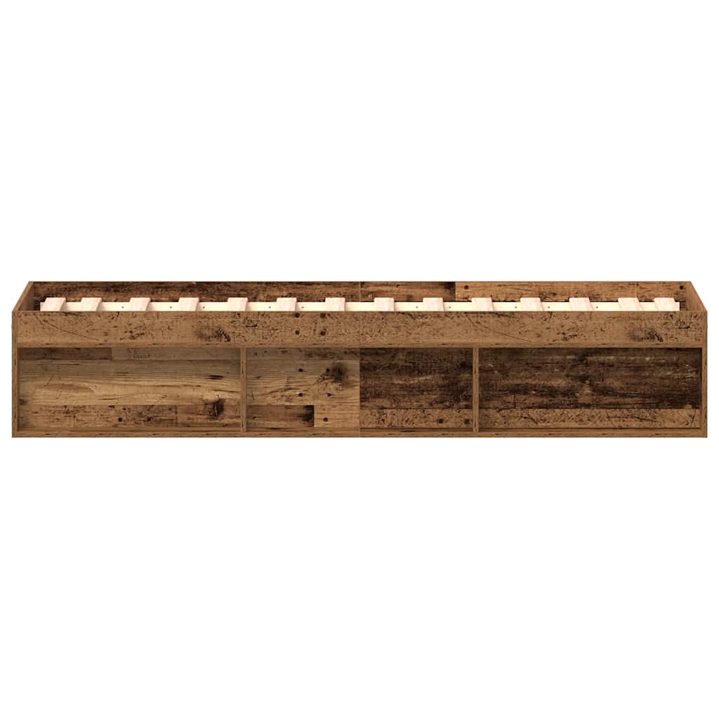 Bedframe 90x200 cm van oud bewerkt hout zonder matras met extra opbergruimte