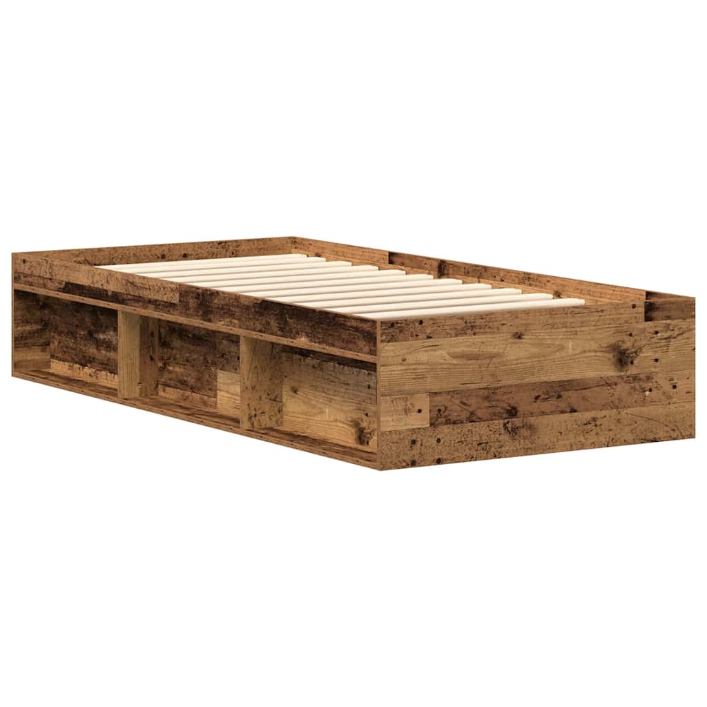 Bedframe 90x200 cm van oud bewerkt hout zonder matras met extra opbergruimte