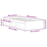Bedframe 90x200 cm van oud bewerkt hout zonder matras met extra opbergruimte