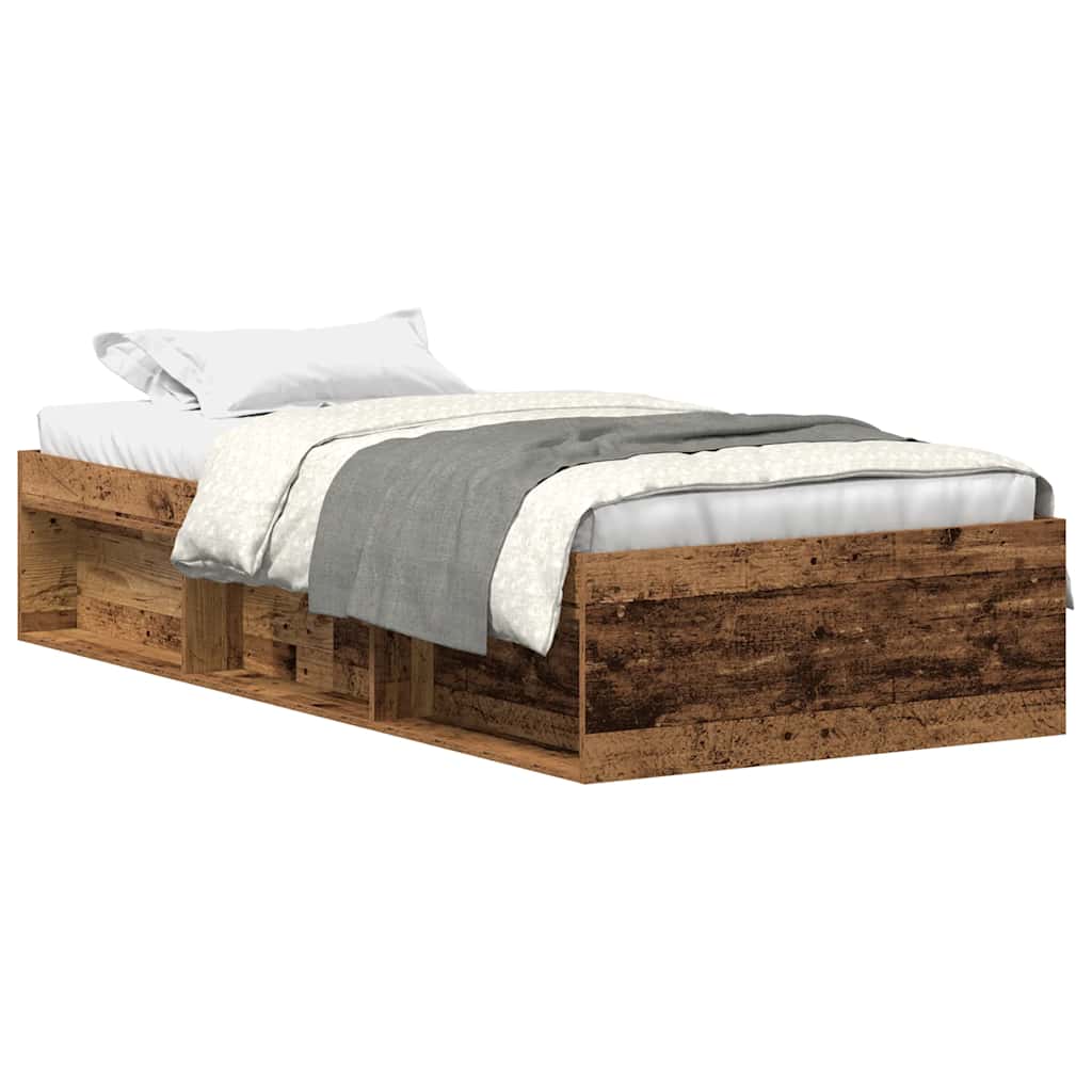 Bedframe 100x200 cm van bewerkt oud hout zonder matras met opbergruimte