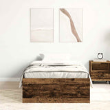 Bedframe 100x200 cm van bewerkt oud hout zonder matras met opbergruimte