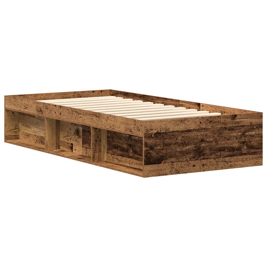 Bedframe 100x200 cm van bewerkt oud hout zonder matras met opbergruimte