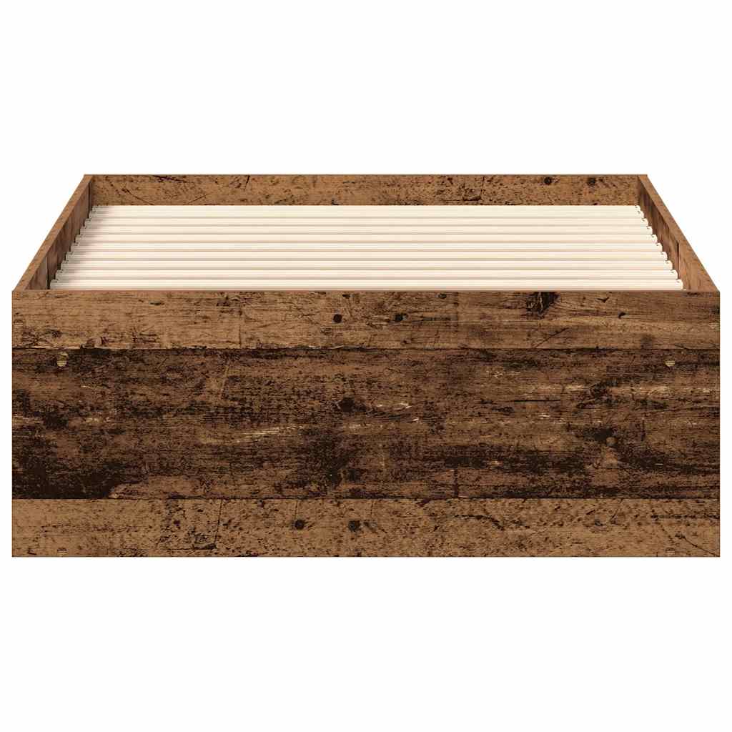 Bedframe 100x200 cm van bewerkt oud hout zonder matras met opbergruimte