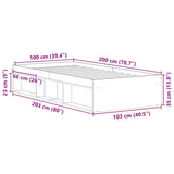 Bedframe 100x200 cm van bewerkt oud hout zonder matras met opbergruimte