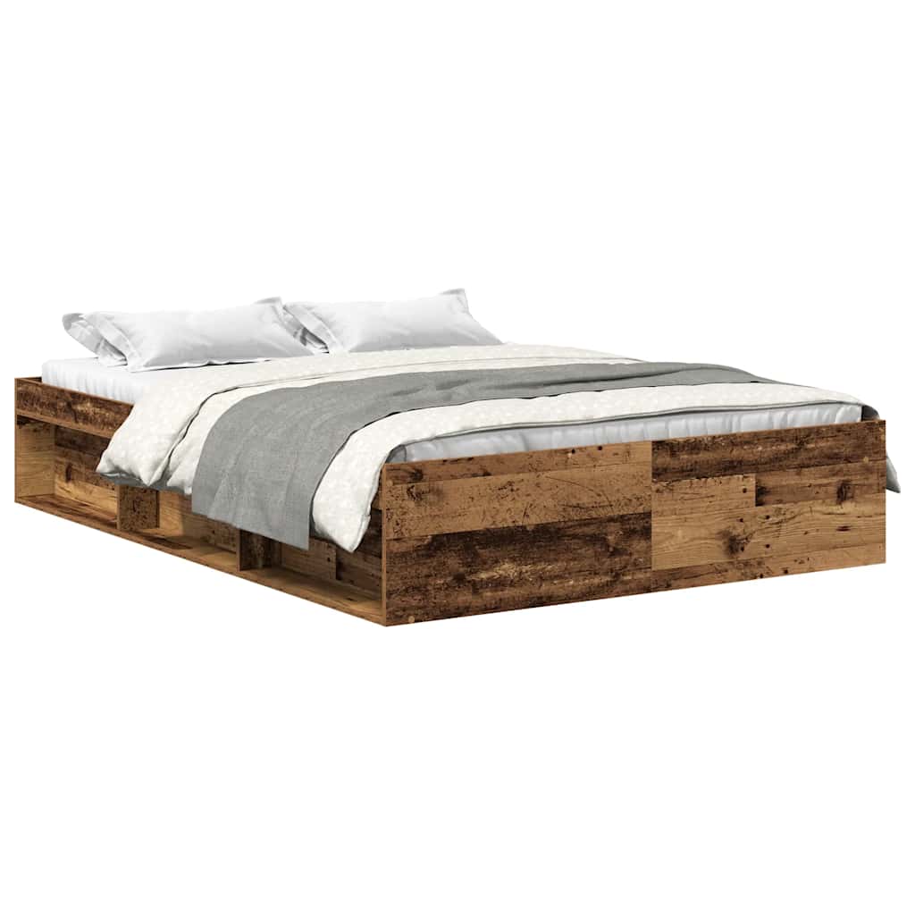 Bedframe 160x200 cm van oud bewerkt hout met opbergruimte