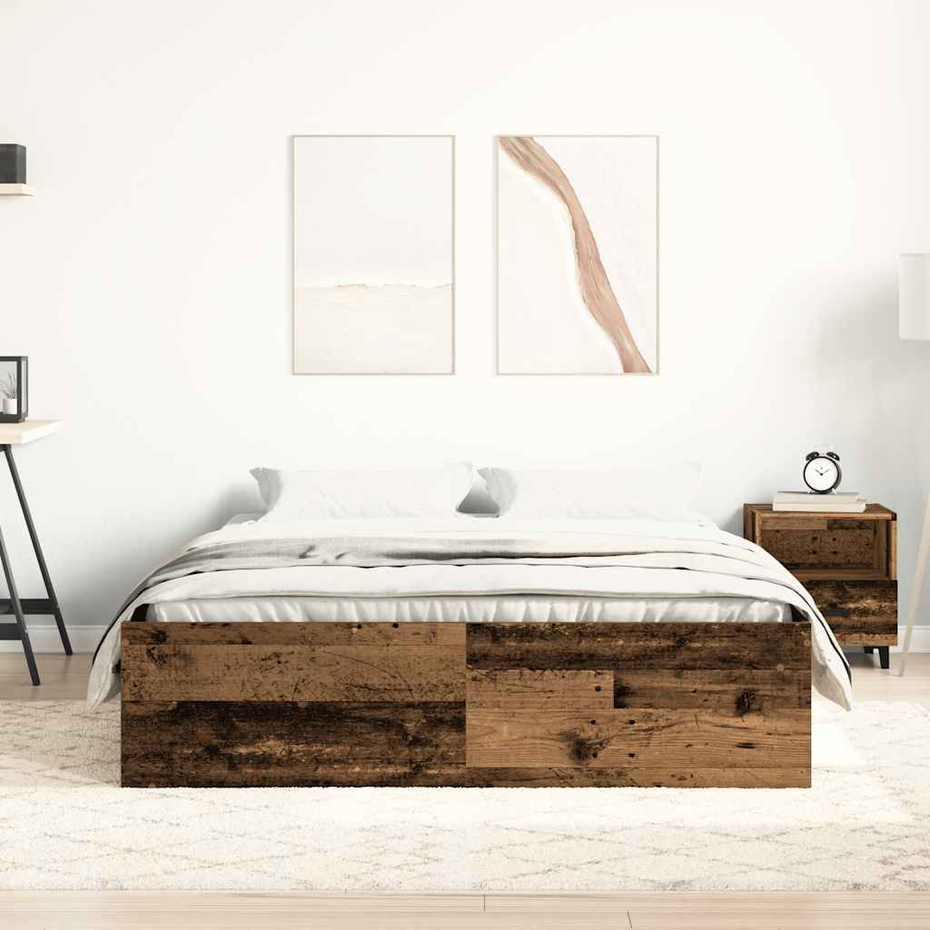 Bedframe 160x200 cm van oud bewerkt hout met opbergruimte