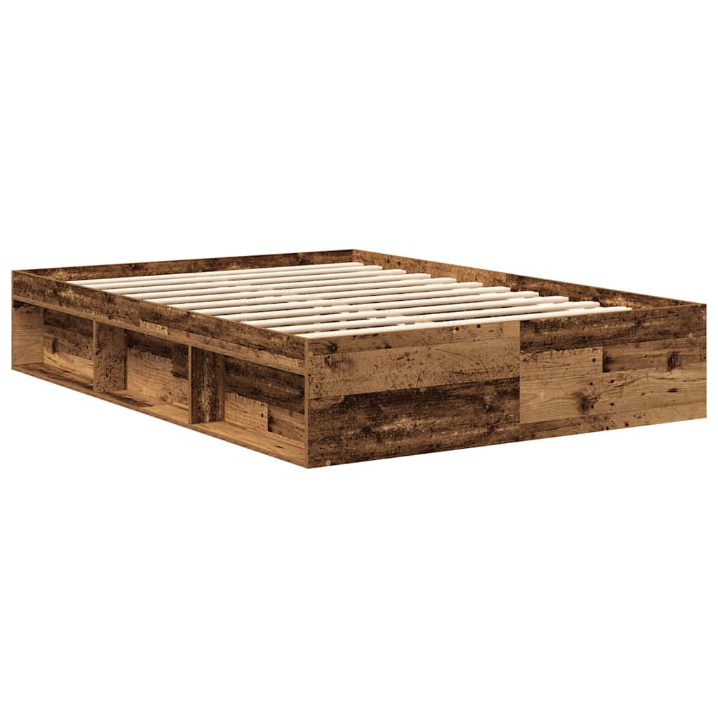 Bedframe 160x200 cm van oud bewerkt hout met opbergruimte