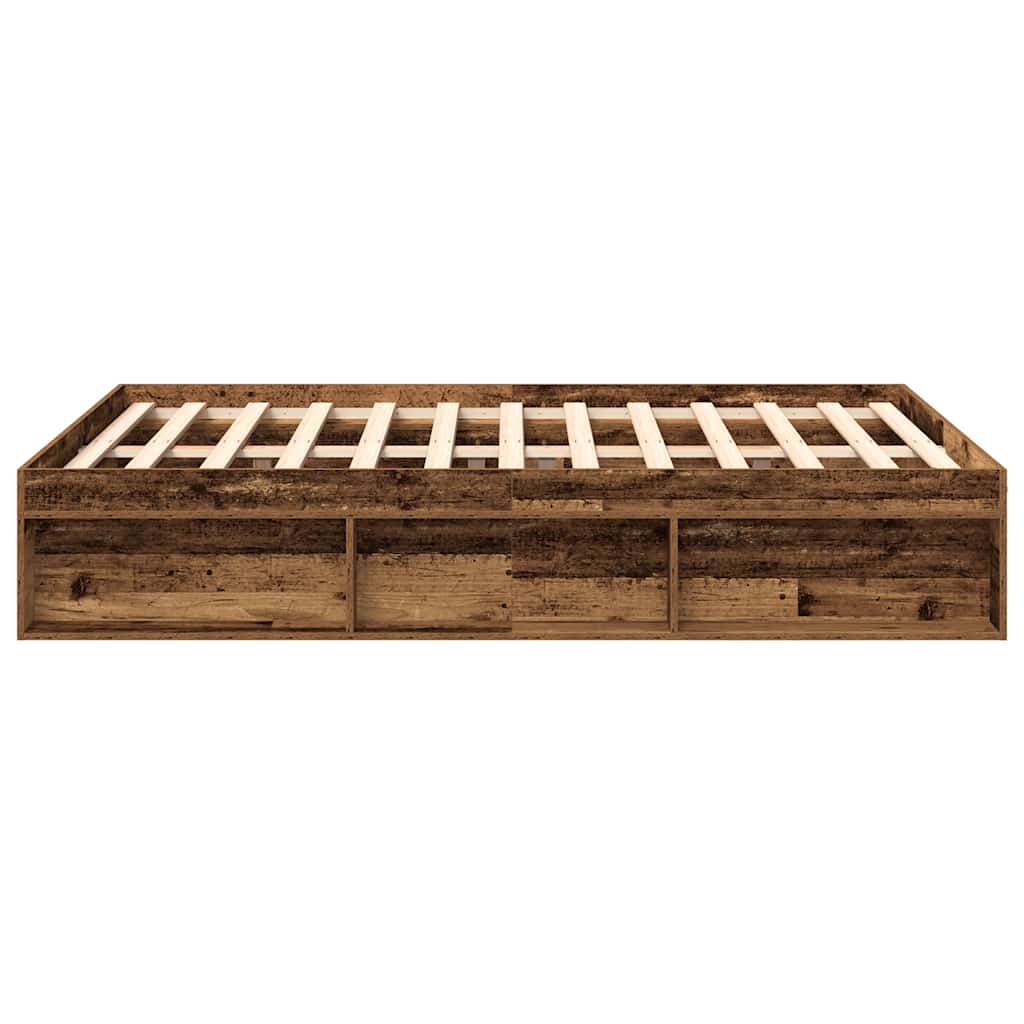 Bedframe 160x200 cm van oud bewerkt hout met opbergruimte