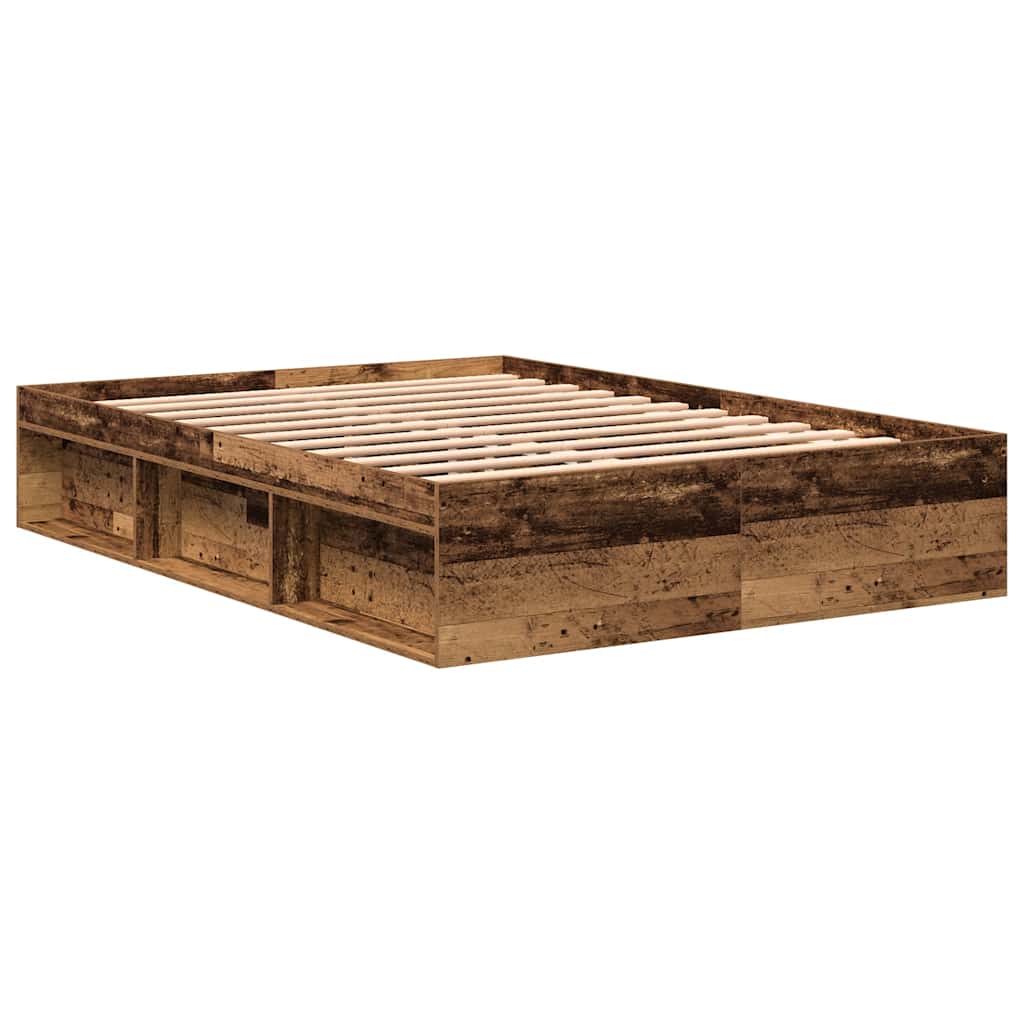 Bedframe 160x200 cm van oud bewerkt hout met opbergruimte