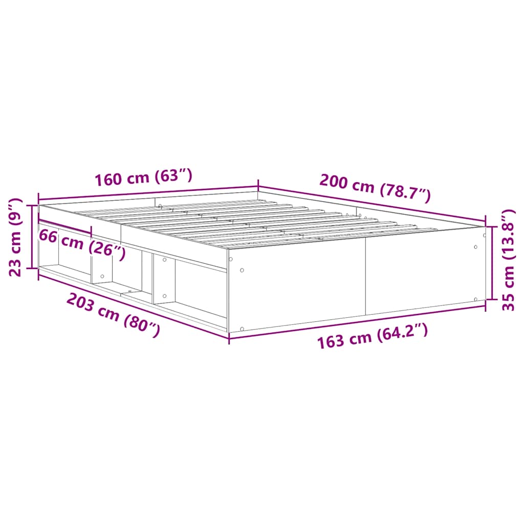 Bedframe 160x200 cm van oud bewerkt hout met opbergruimte