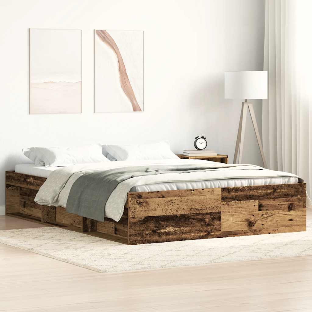 Bedframe 160x200 cm van oud bewerkt hout met opbergruimte