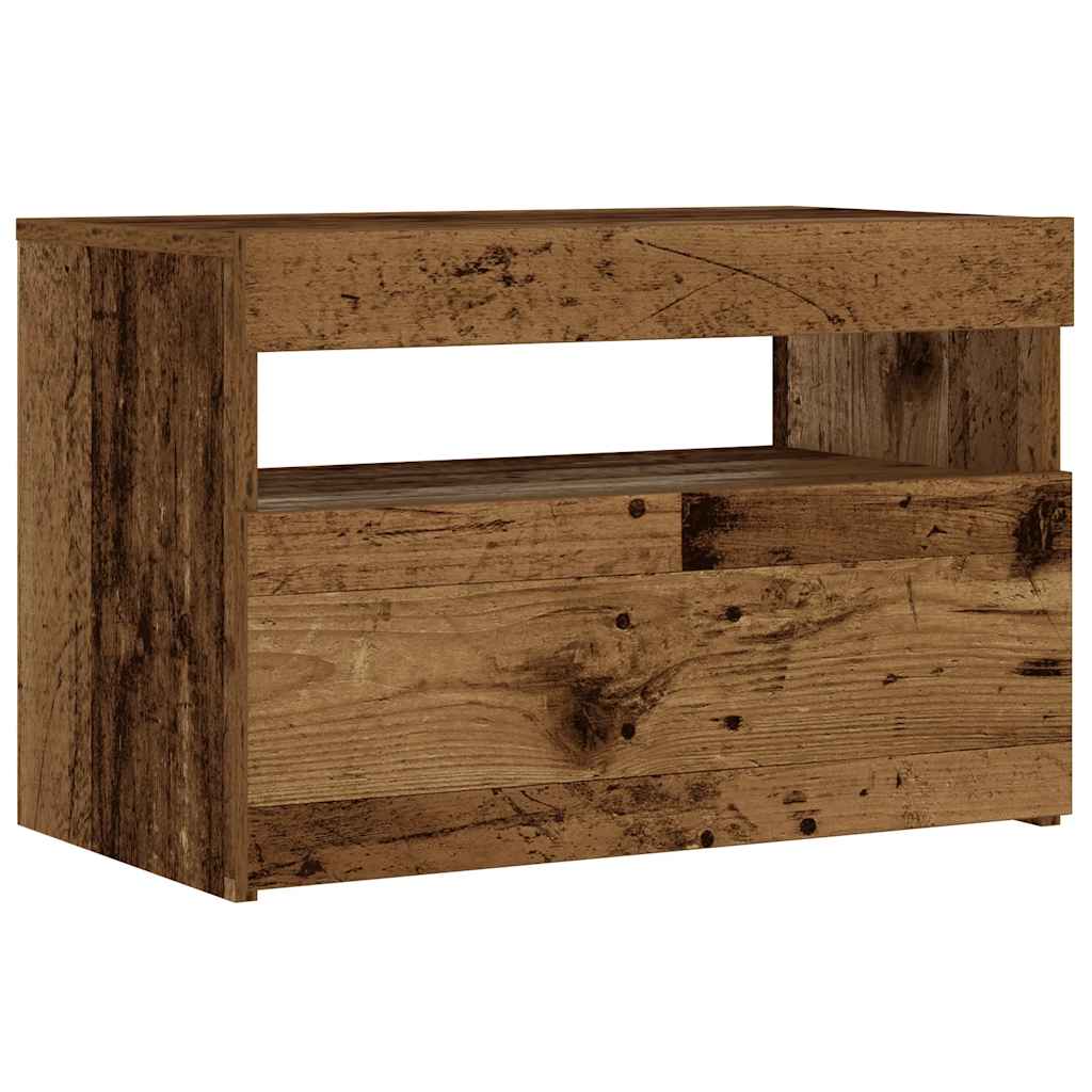 Nachtkastje met LED 60x35x40 cm bewerkt hout oud hout