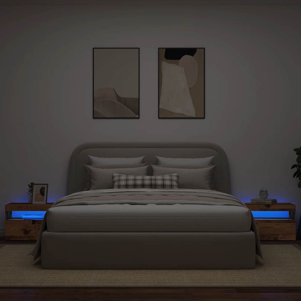 Nachtkastje met LED 60x35x40 cm bewerkt hout oud hout