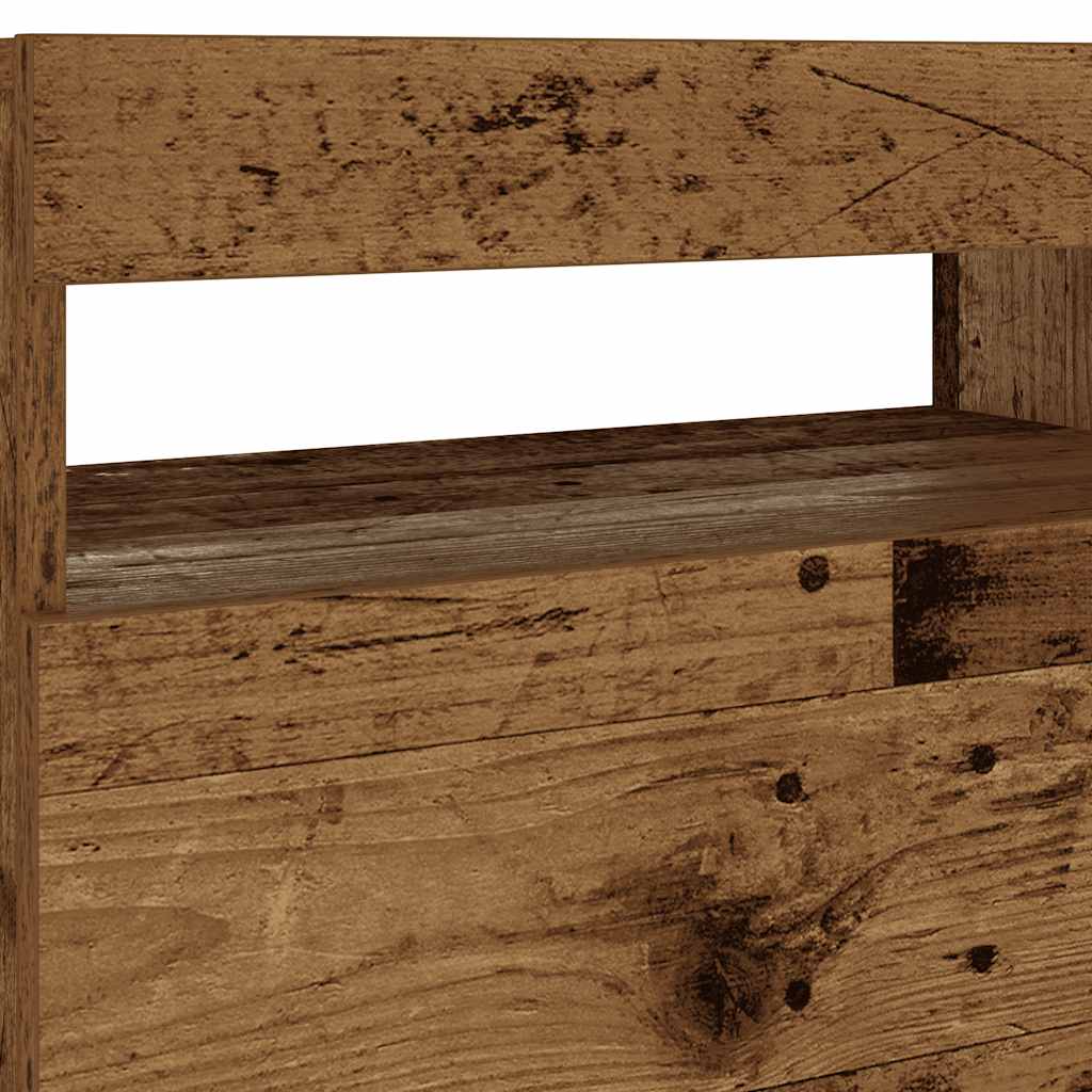 Nachtkastje met LED 60x35x40 cm bewerkt hout oud hout