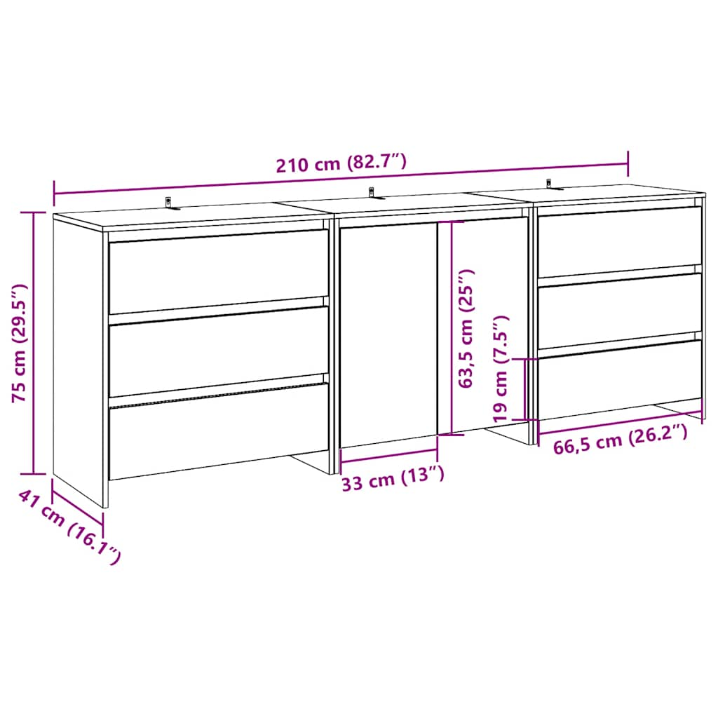 3-delige Dressoirs bewerkt hout oud houtkleurig - AllerleiShop