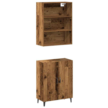 Dressoir met wandkast bewerkt hout oud houtkleurig - AllerleiShop