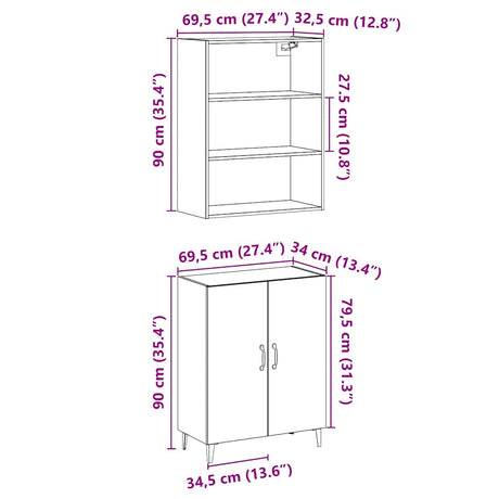 Dressoir met wandkast bewerkt hout oud houtkleurig - AllerleiShop