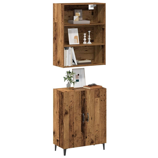 Dressoir met wandkast bewerkt hout oud houtkleurig - AllerleiShop