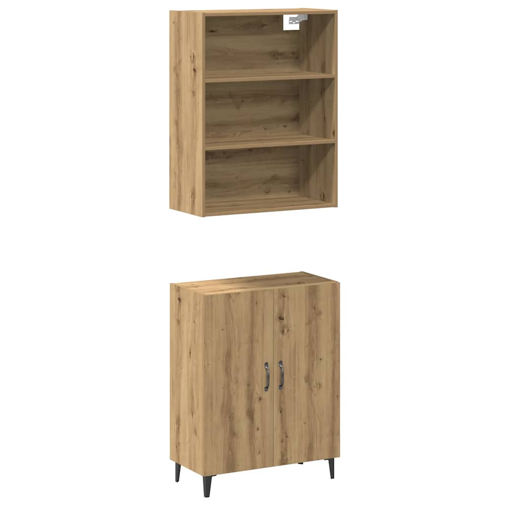 Dressoir met wandkast bewerkt hout artisanaal eikenkleur - AllerleiShop