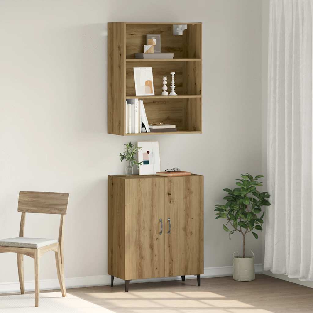 Dressoir met wandkast bewerkt hout artisanaal eikenkleur - AllerleiShop