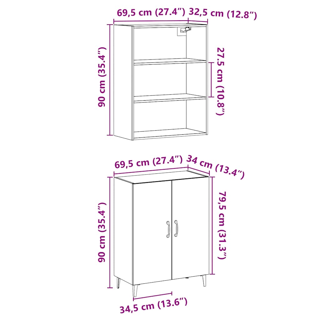 Dressoir met wandkast bewerkt hout artisanaal eikenkleur - AllerleiShop