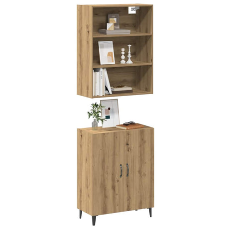 Dressoir met wandkast bewerkt hout artisanaal eikenkleur - AllerleiShop