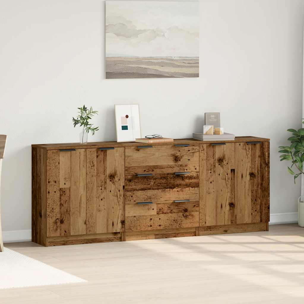 Dressoirs 3 st 60x30x70 cm bewerkt hout oud houtkleurig - AllerleiShop