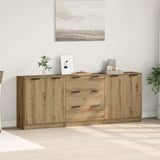 Dressoirs 3 st 60x30x70 cm bewerkt hout artisanaal eikenkleurig - AllerleiShop